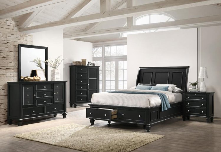 Modal Additional Images for Sandy Beach Wood Queen Storage Panel Bed Black