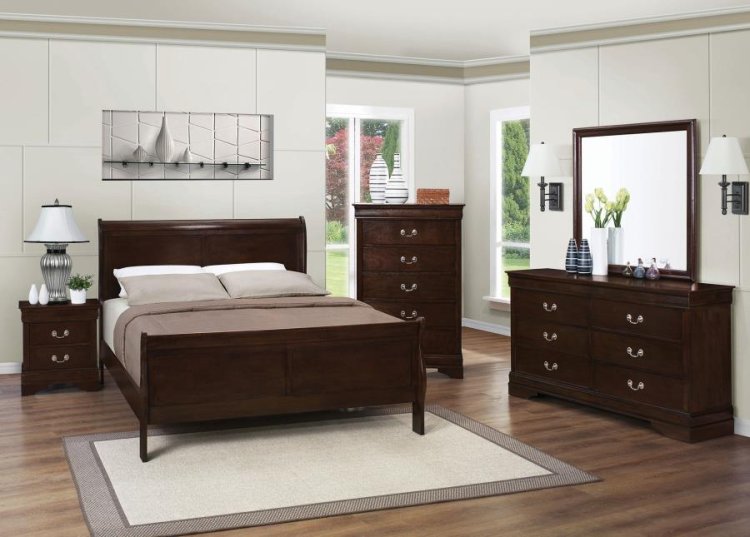 Modal Additional Images for Louis Philippe Wood Queen Sleigh Bed Cappuccino