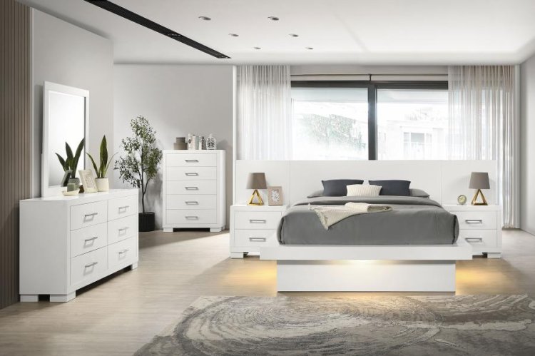 Modal Additional Images for Jessica Wood Queen LED Panel Bed Cream White