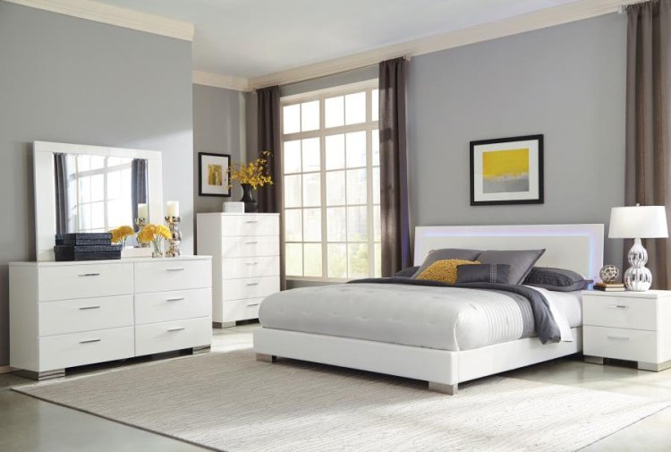 Modal Additional Images for Felicity Wood Queen LED Panel Bed White High Gloss