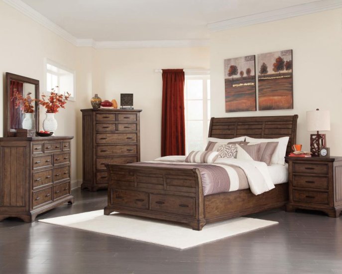 Modal Additional Images for Elk Grove Wood Queen Storage Sleigh Bed Vintage Bourbon