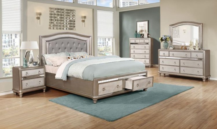 Modal Additional Images for Bling Game Wood Queen Storage Panel Bed Metallic Platinum