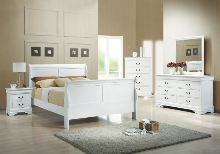 Modal Additional Images for Louis Philippe Wood Full Sleigh Bed White