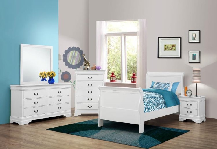 Modal Additional Images for Louis Philippe Wood Twin Sleigh Bed White