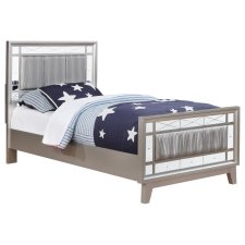 Leighton Wood Twin Panel Bed Metallic Mercury (image for) Leighton Wood Twin Panel Bed Metallic Mercury