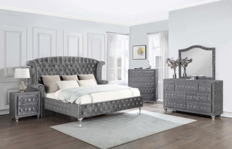 Modal Additional Images for Deanna Upholstered Eastern King Wingback Bed Grey