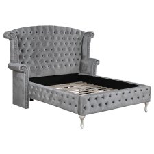 Deanna Upholstered Queen Wingback Bed Grey (image for) Deanna Upholstered Queen Wingback Bed Grey