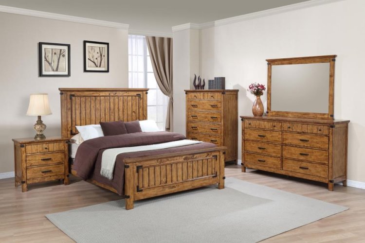 Modal Additional Images for Brenner Wood Queen Panel Bed Rustic Honey
