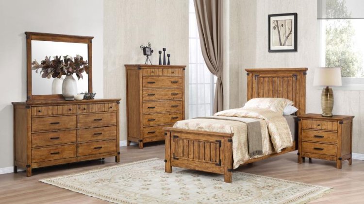 (image for) Brenner Wood Twin Panel Bed Rustic Honey