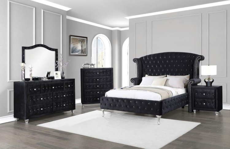 Modal Additional Images for Deanna Upholstered Eastern King Wingback Bed Black