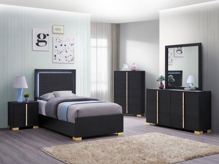 Modal Additional Images for Marceline Wood Twin LED Panel Bed Black