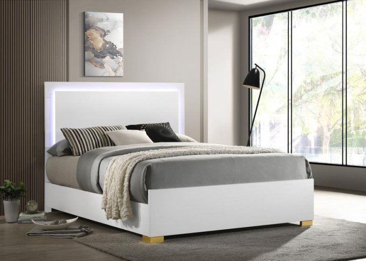 Marceline Wood Full LED Panel Bed White