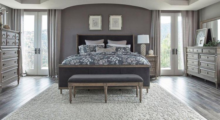 Modal Additional Images for Alderwood Upholstered Eastern King Wingback Bed French Grey