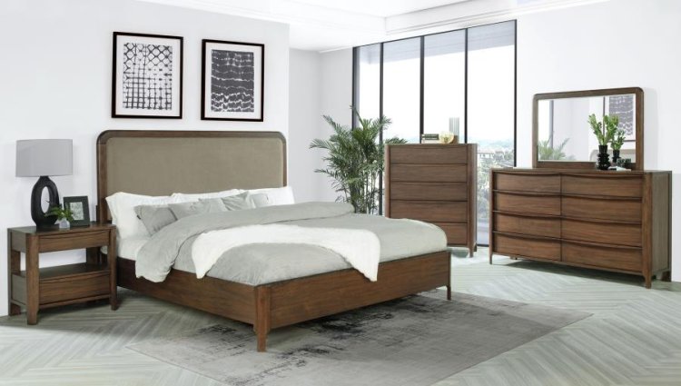 Modal Additional Images for Maderia 57-inch Upholstered Eastern King Panel Bed Walnut