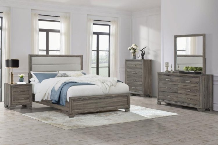 Modal Additional Images for Wright 50-inch Upholstered Eastern King Bed Brown Oak