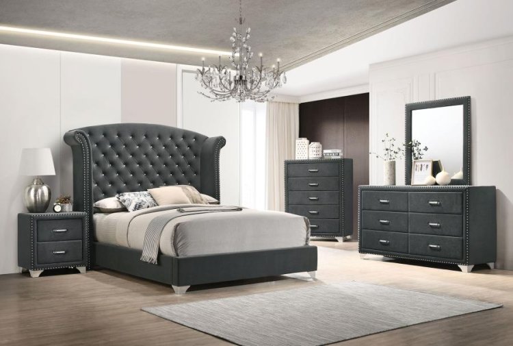 Modal Additional Images for Melody Upholstered Queen Wingback Bed Grey