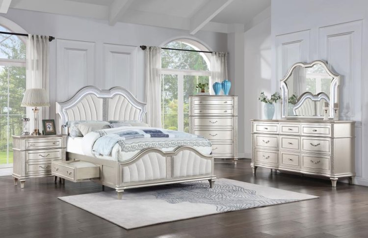 Modal Additional Images for Evangeline Eastern King LED Storage Panel Bed Silver Oak