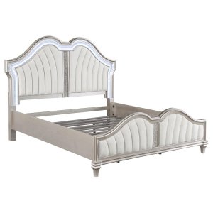 (image for) Evangeline Wood Eastern King LED Panel Bed Silver Oak