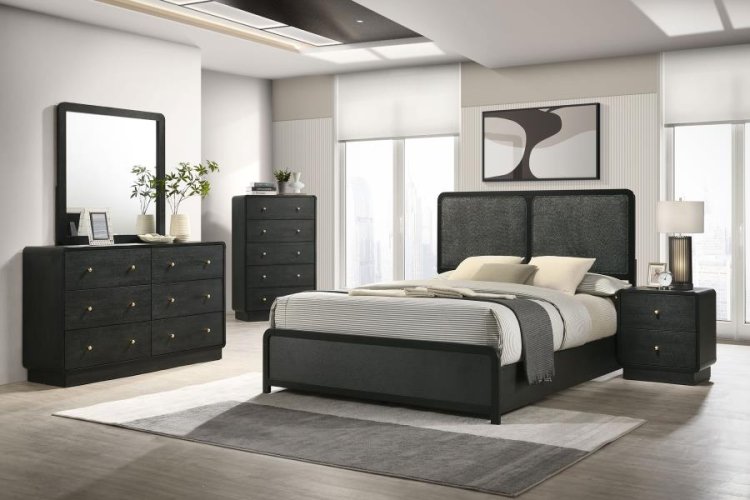 Modal Additional Images for Cavelle 47-inch Upholstered Eastern King Bed Black