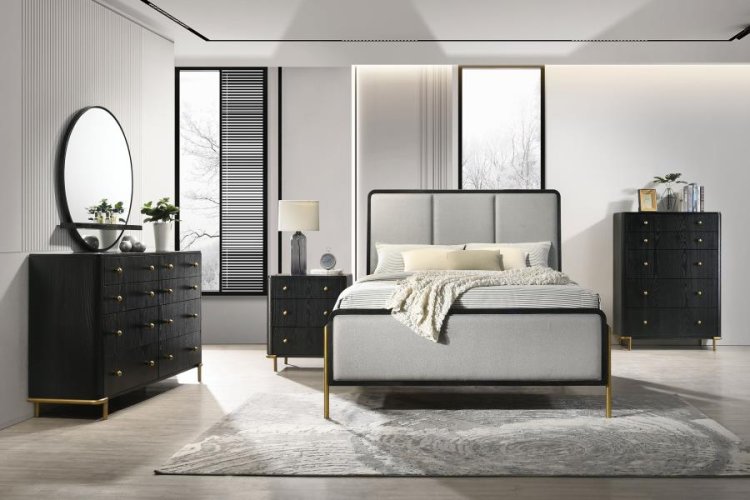Modal Additional Images for Arini Upholstered Eastern King Panel Bed Black and Grey