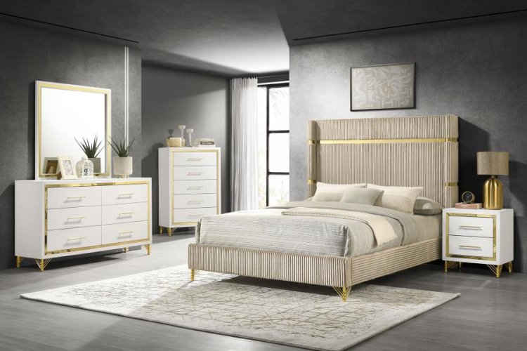 Modal Additional Images for Lucia 61-inch Upholstered Eastern King Wingback Bed Beige