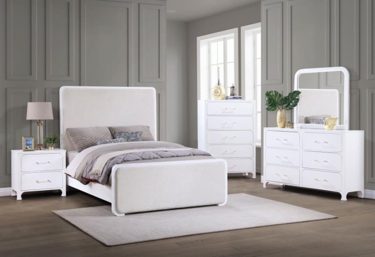 Modal Additional Images for Anastasia Upholstered Queen Panel Bed Pearl White