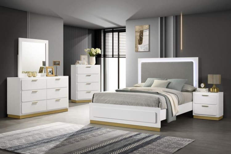 Modal Additional Images for Caraway Wood Eastern King LED Panel Bed White