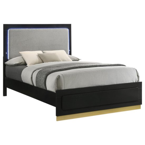 Caraway Wood Queen LED Panel Bed Black