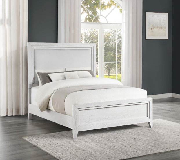 Marielle Eastern King Panel Bed Distressed White 