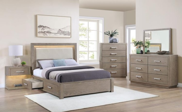 Modal Additional Images for Kenora 56-inch Eastern King LED Storage Bed Barley Brown