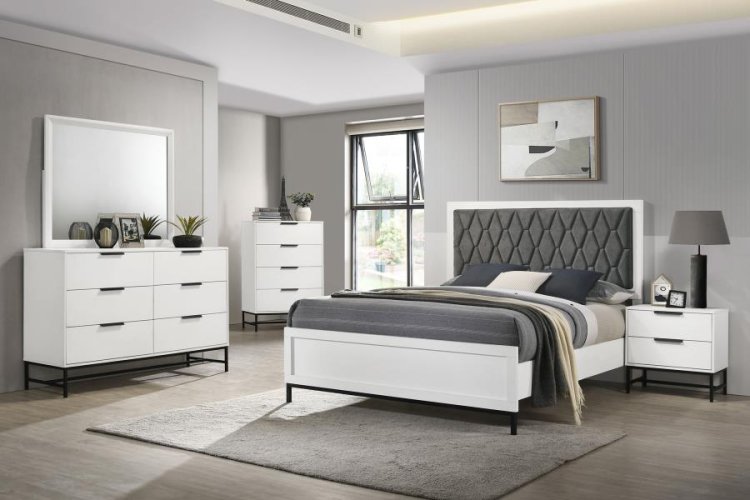 Modal Additional Images for Sonora Eastern King Upholstered Panel Bed White 