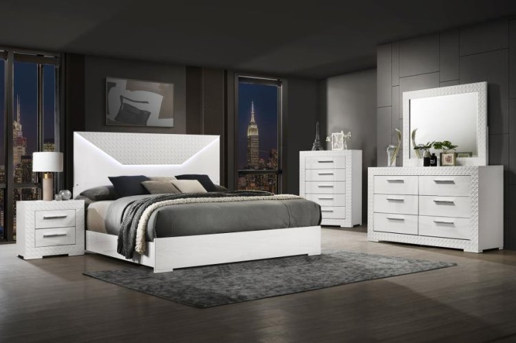 Modal Additional Images for Ives Queen Panel Bed LED Headboard White High Gloss