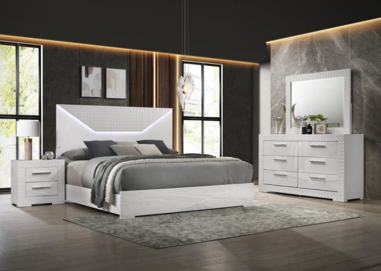 (image for) Ives 4-piece Queen Bedroom Set White High Gloss