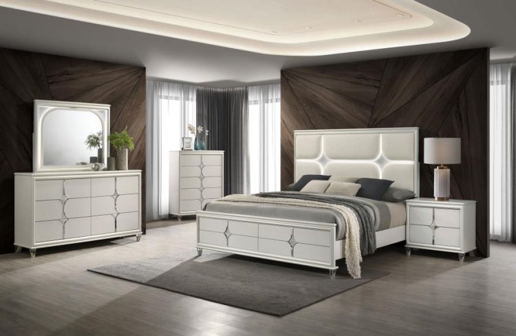Modal Additional Images for Olivia Queen Panel Bed LED Headboard Pearl White