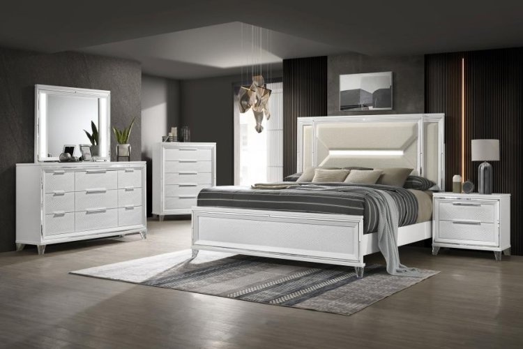 Modal Additional Images for Marmore 64-inch Eastern King Panel Bed LED Headboard White