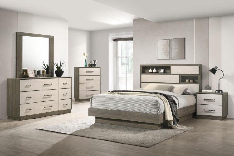 Modal Additional Images for Fenwick Queen Bed Bookcase Headboard Grey Oak