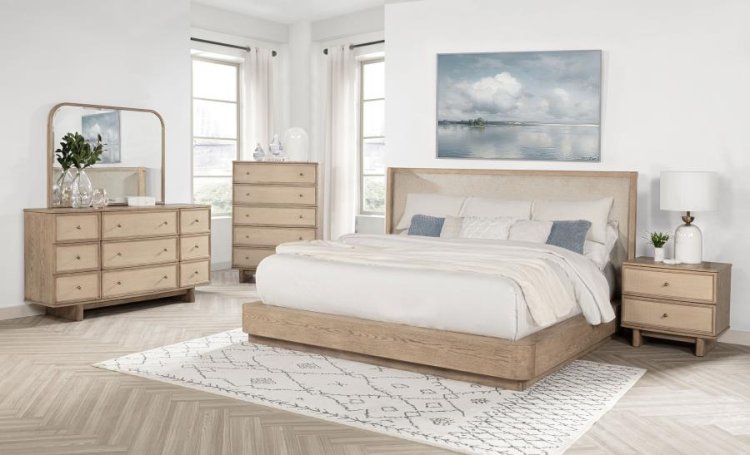 Modal Additional Images for Kailani 49-inch Queen Wingback Bed Beige Oak