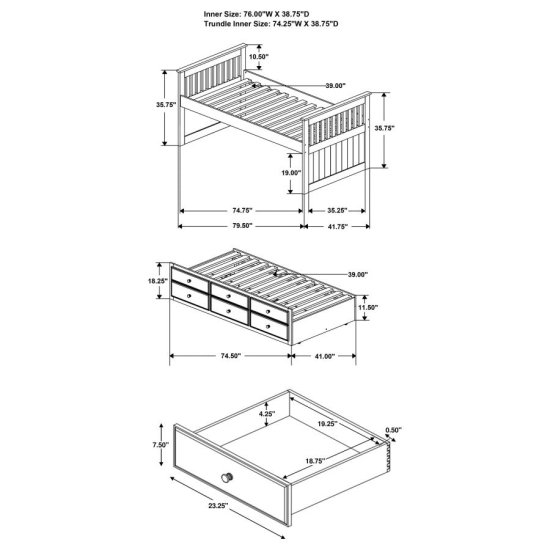 Modal Additional Images for Rochford 3-drawer Twin Bed with Captains Trundle White