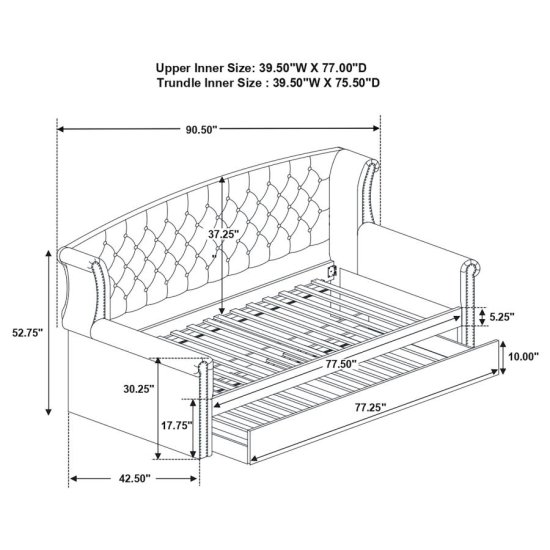 Modal Additional Images for Scarlett Upholstered Twin Daybed with Trundle Black
