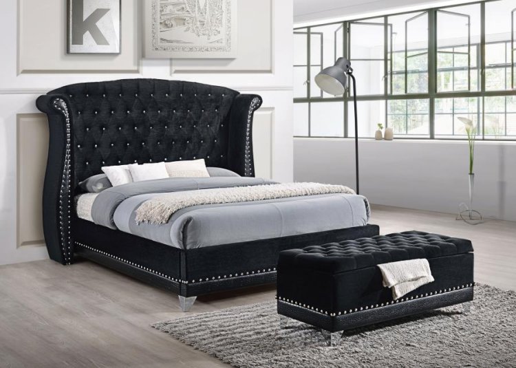 Modal Additional Images for Barzini Upholstered Eastern King Wingback Bed Black
