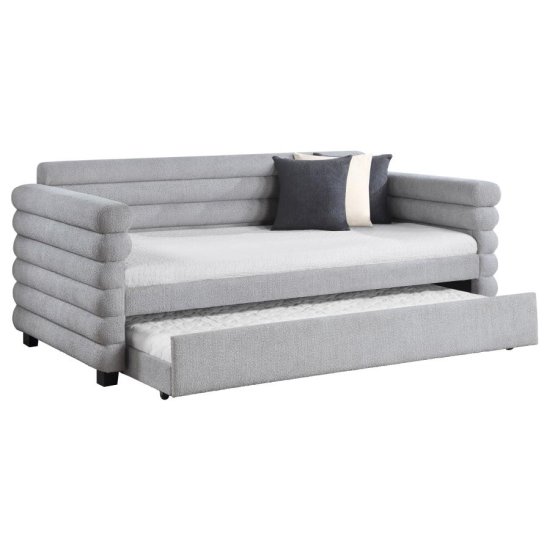 Patricia Boucle Upholstered Twin Day Bed with Trundle Grey 
