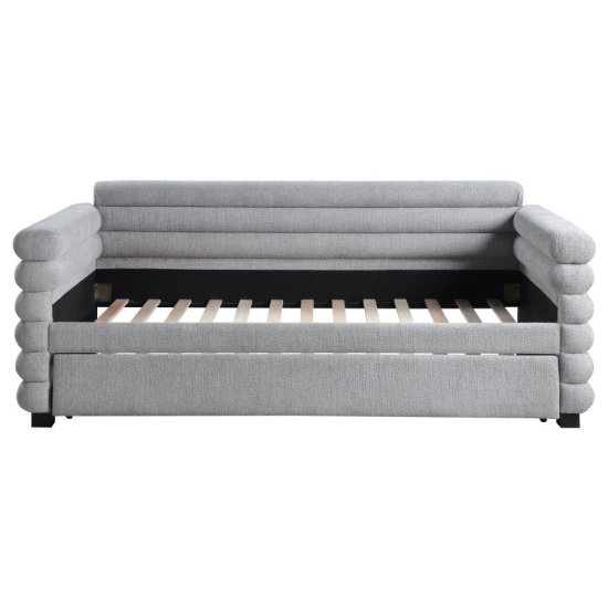 Patricia Boucle Upholstered Twin Day Bed with Trundle Grey 