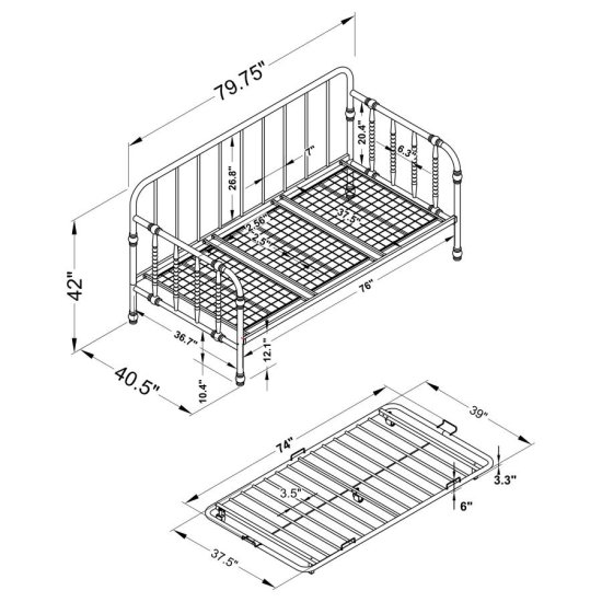 Modal Additional Images for Marina Metal Twin Daybed with Trundle White