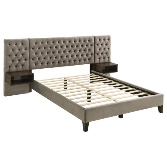 (image for) Marley Upholstered Queen Wall Panel Bed Light Brown