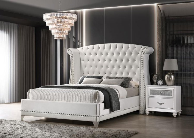 Modal Additional Images for Barzini Upholstered Eastern King Wingback Bed White