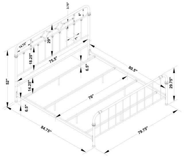 Modal Additional Images for Packlan Metal Eastern King Open Frame Bed Matte Black