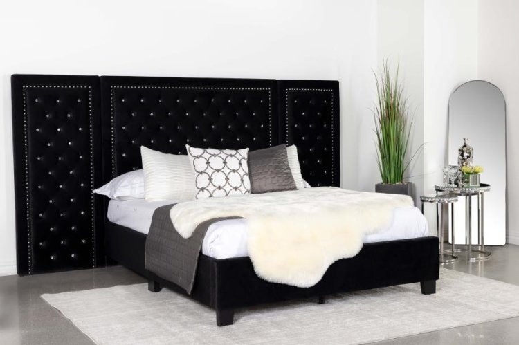 Hailey Upholstered Eastern King Wall Panel Bed Black