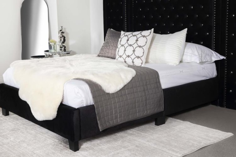 Hailey Upholstered Eastern King Wall Panel Bed Black