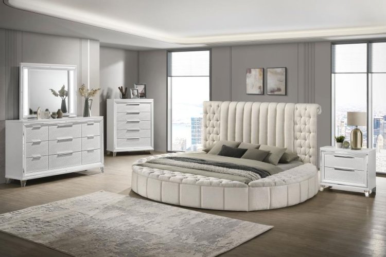 Modal Additional Images for Sonya Upholstered Eastern King Round Storage Bed Ivory