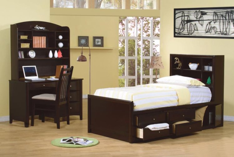 Modal Additional Images for Phoenix Wood Full Storage Bookcase Bed Cappuccino